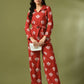 Myshka Women's Rust Printed Polo Collar Party Top With Trousers Co-ord set - Swadesiicart