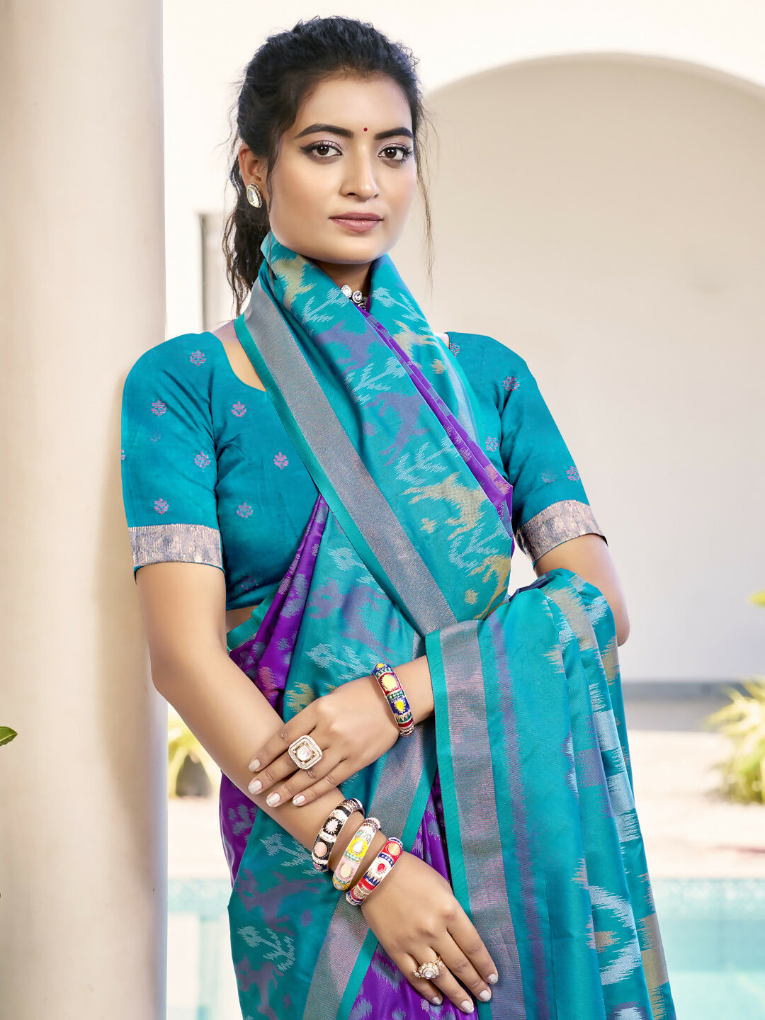 Shree Shyam Fashion Pochampalli Silk Violet Saree