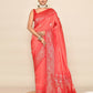 Joban Fashion Peach & Red Plain With Weaving Border Banarasi Silk Sarees | Swadesiicart