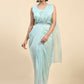 Blue Satin Solid Ready to wear Saree with stitched Blouse - Vanita | Swadesiicart
