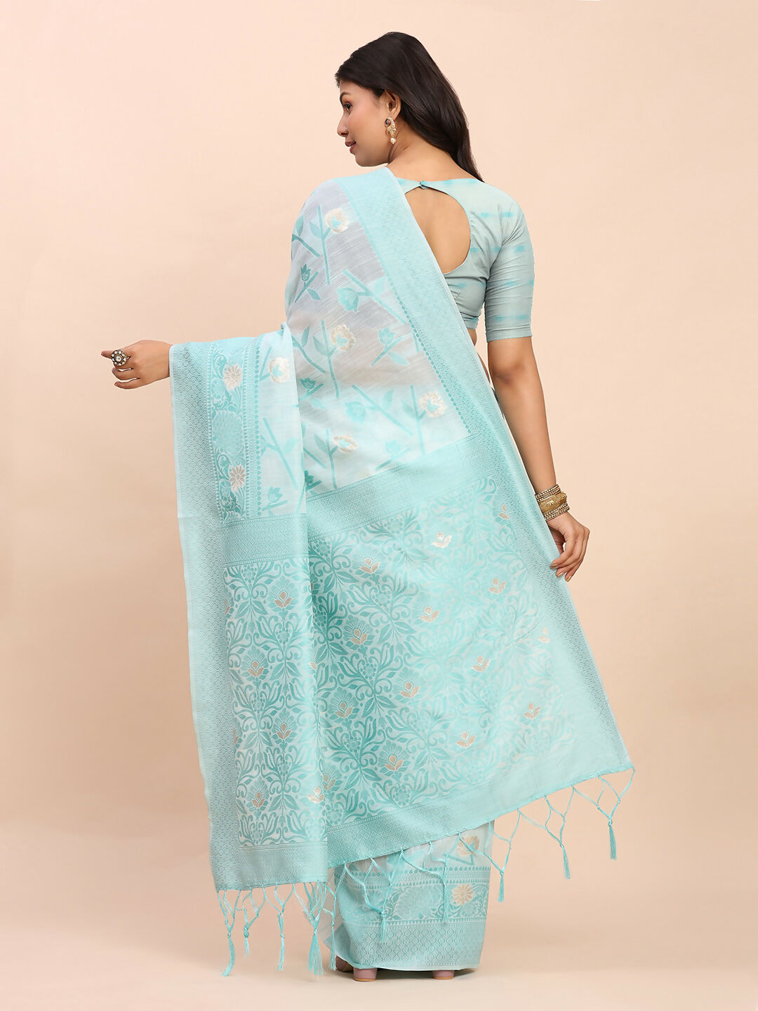 Shree Shyam Fashion Linen Cotton Sky Blue Saree