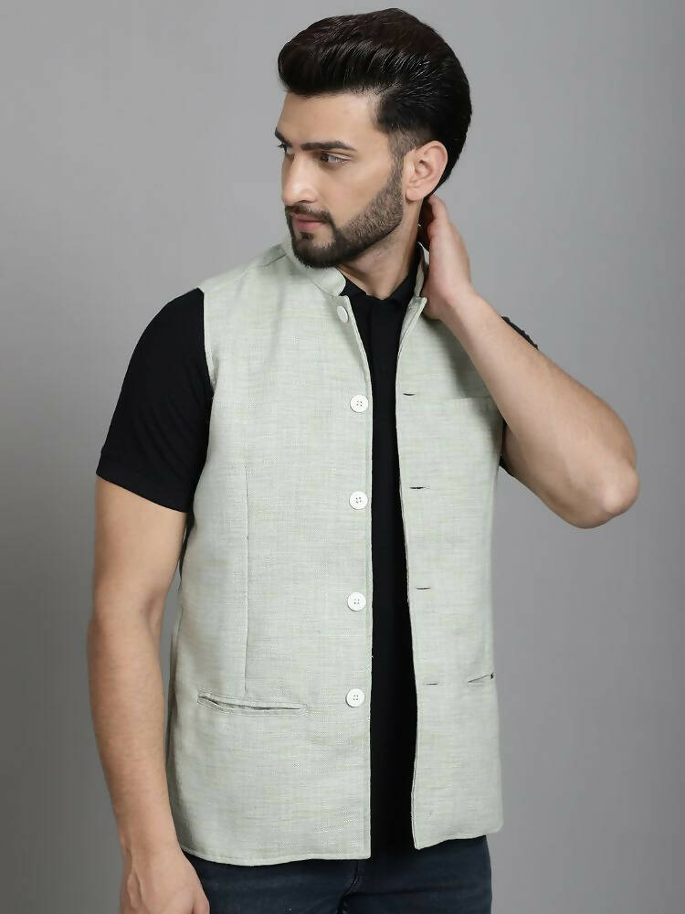 Even Apparels Nehru Jacket With Welt Pockets - Green | Swadesiicart