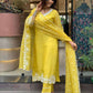 The52 Yellow Women's Gorgeous Embroidered Georgette Fabric Straight Kurta Pant with Dupatta Set - Swadesiicart