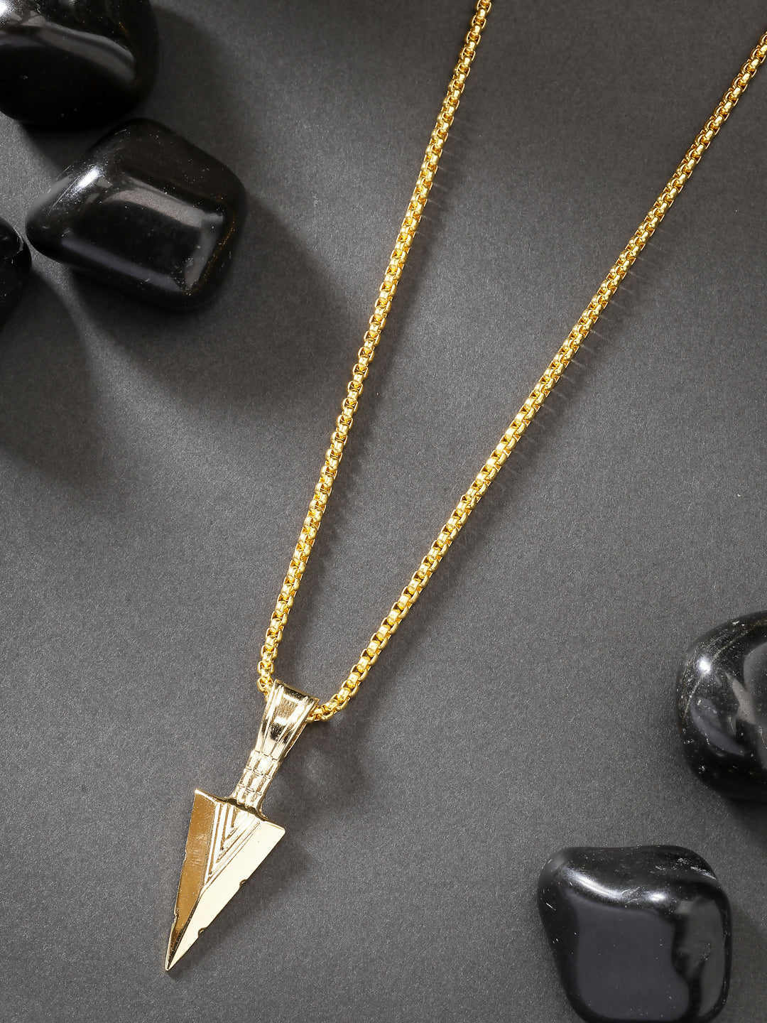 NVR Men's Gold-Polished Arrow-Shaped Pendant With Chain - NR Retail-NVR