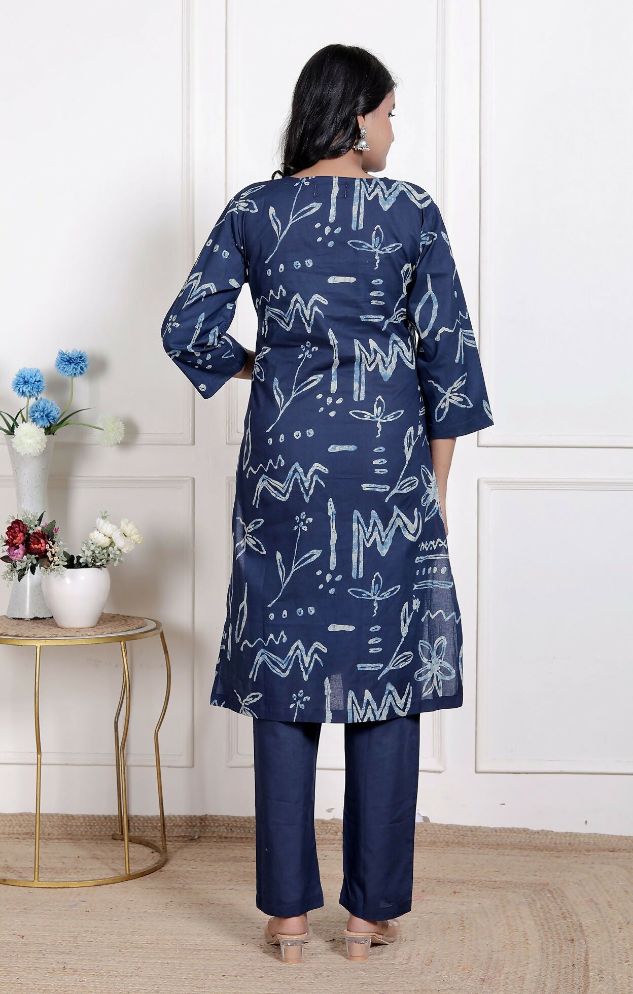 Miravan Womens Abstract Blue Printed Cotton Blue Co-Ord Set - Swadesiicart