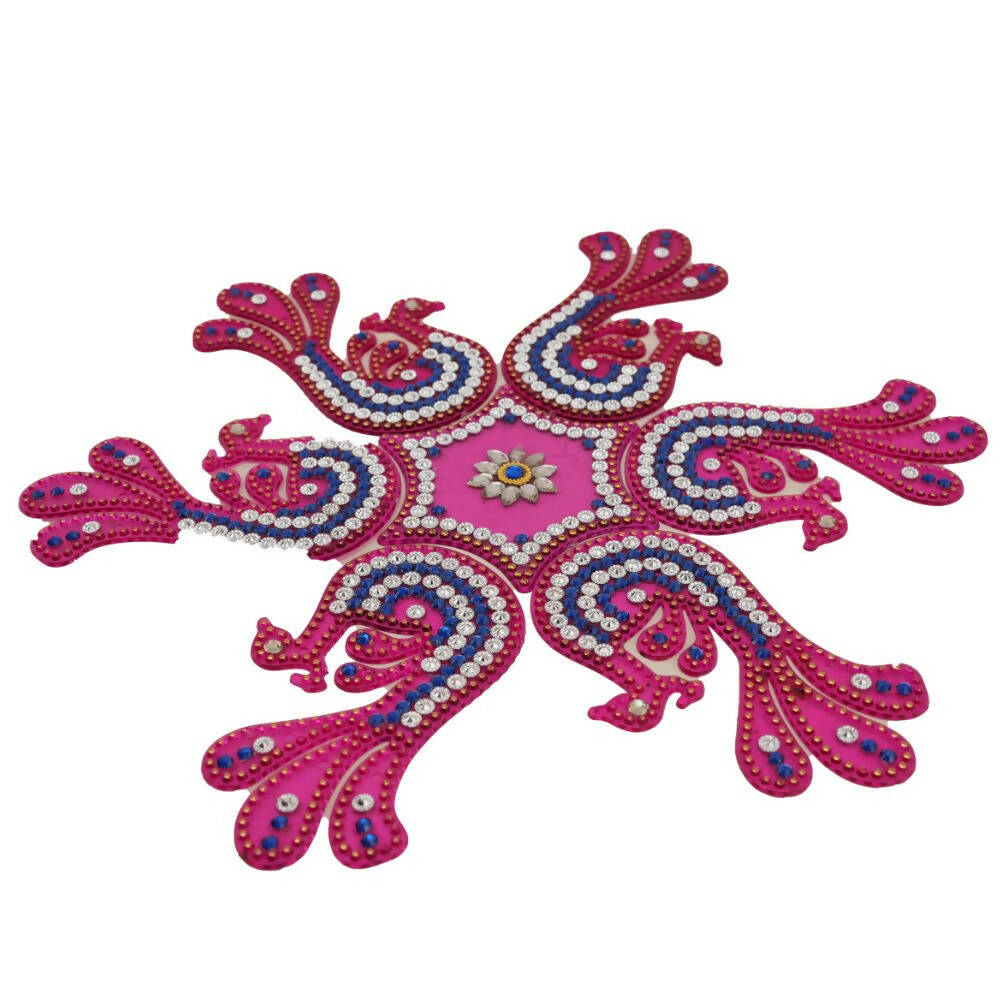 Kundan HandiKrafts Peacock Rangoli Pink Color (Medium) - Swadesiicart