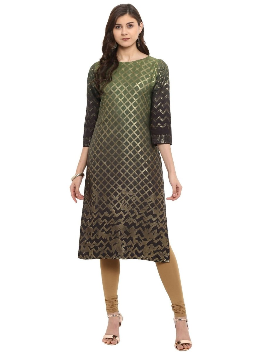 Ahalyaa Women Olive Green Printed Straight Kurta | Swadesiicart