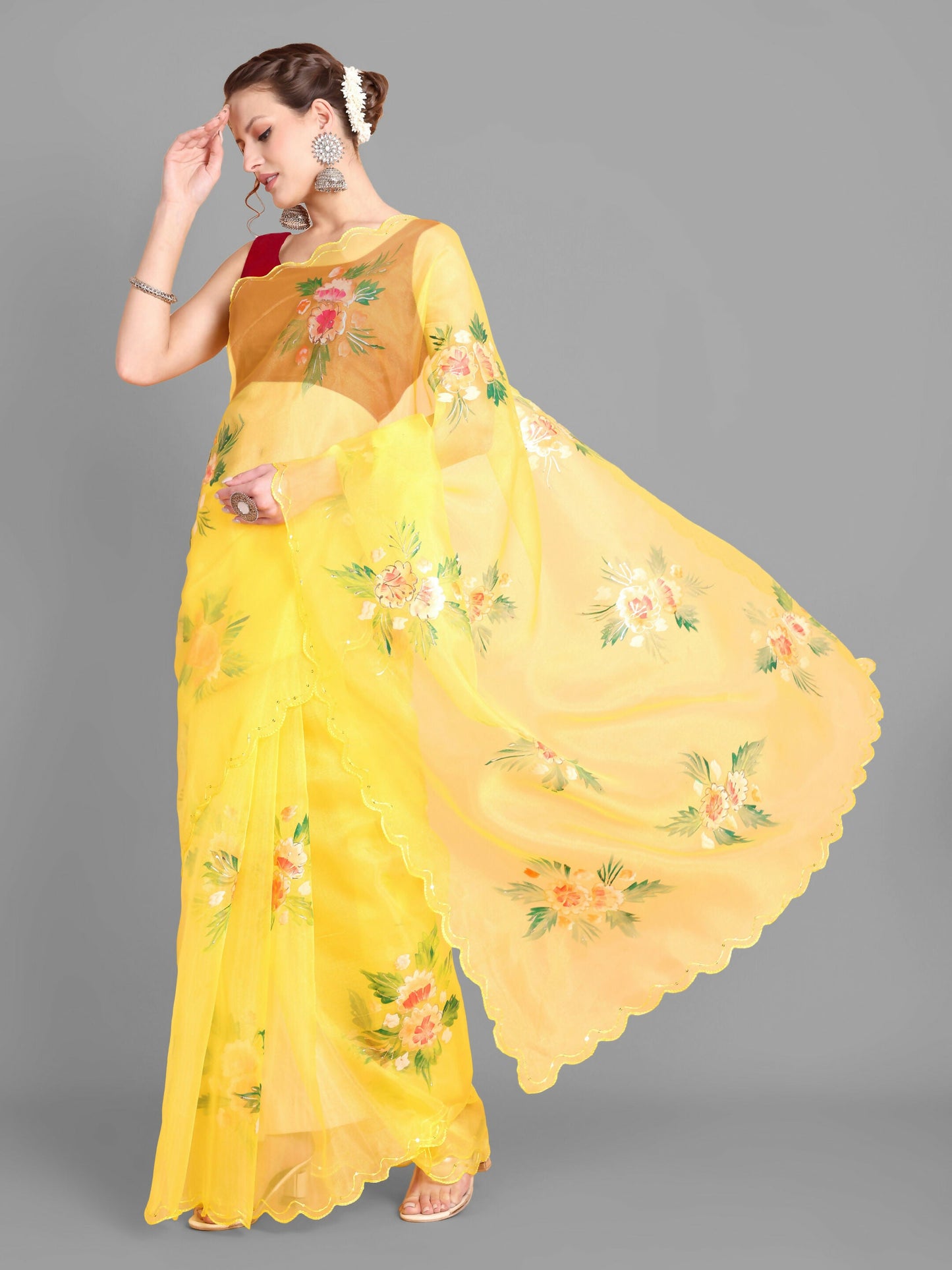 Vamsee Gopika Yellow Georgette Saree - Swadesiicart