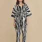 Breathables Women’S Loungewear Kaftan Cotton Black & White Abstract Print Co-Ord Set