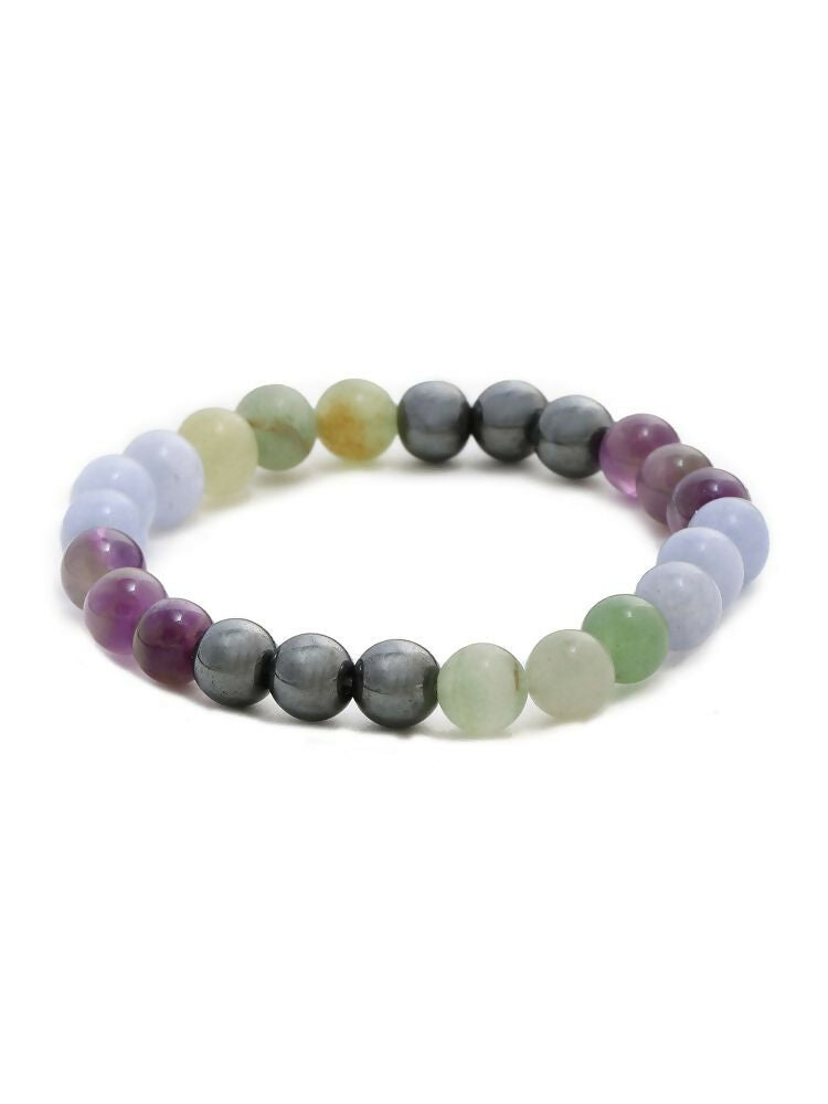 Red Carnelian, Amathyst Multicoloured Brown and Black Round crystal Beads Elastic Bracelet - Ruby Raang | Swadesiicart
