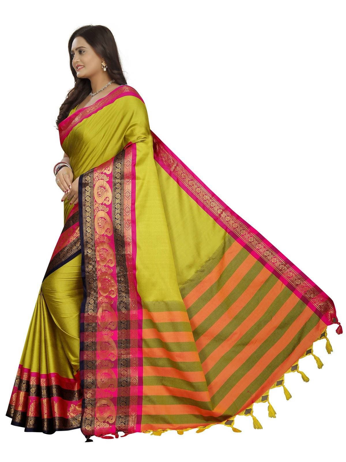 Vamika Banarasi Silk Mehandi Green Weaving Saree | Swadesiicart
