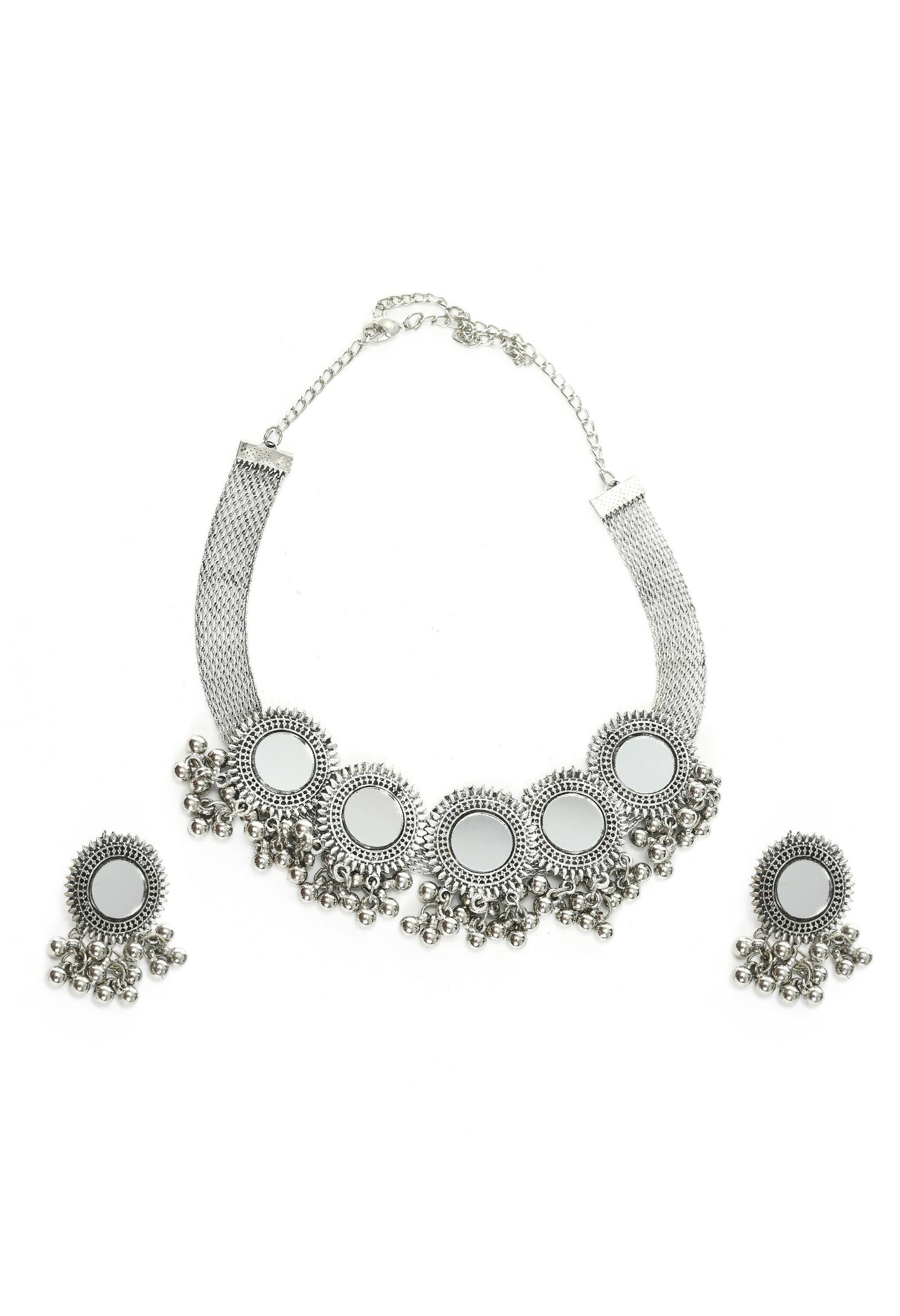 Mominos Fashion Johar Kamal Silver-Plated Brass Finish Mirror Work Women Choker | Swadesiicart