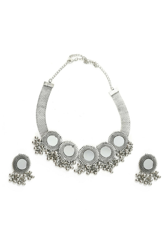 Mominos Fashion Johar Kamal Silver-Plated Brass Finish Mirror Work Women Choker | Swadesiicart