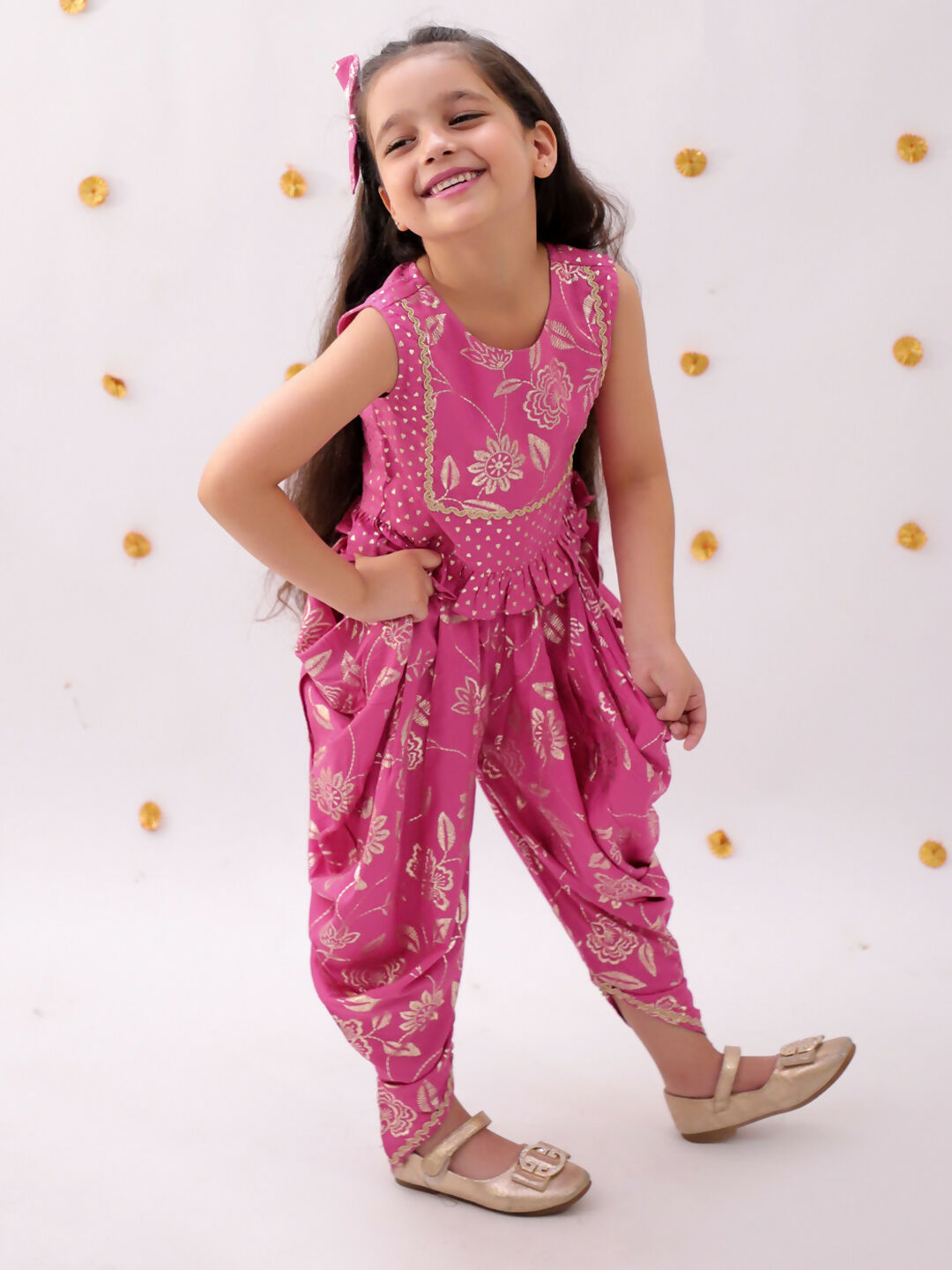 Lil Drama Khilkhilahat Pink Top and Dhoti Set For Girls | Swadesiicart