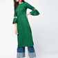 Aniyah Cotton Criss Cross Bell Sleeves Straight Thick Green Kurta (AN-101K) - Swadesiicart