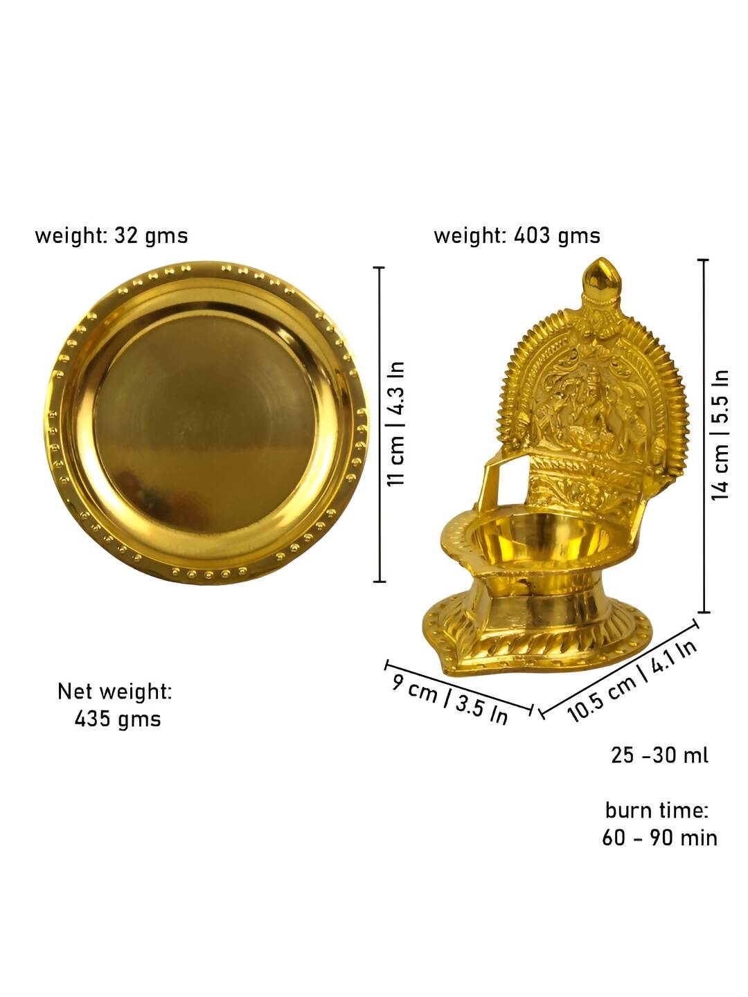 Spillbox Gold Toned Kamachi Diya With Plate Pooja Essentials | Swadesiicart
