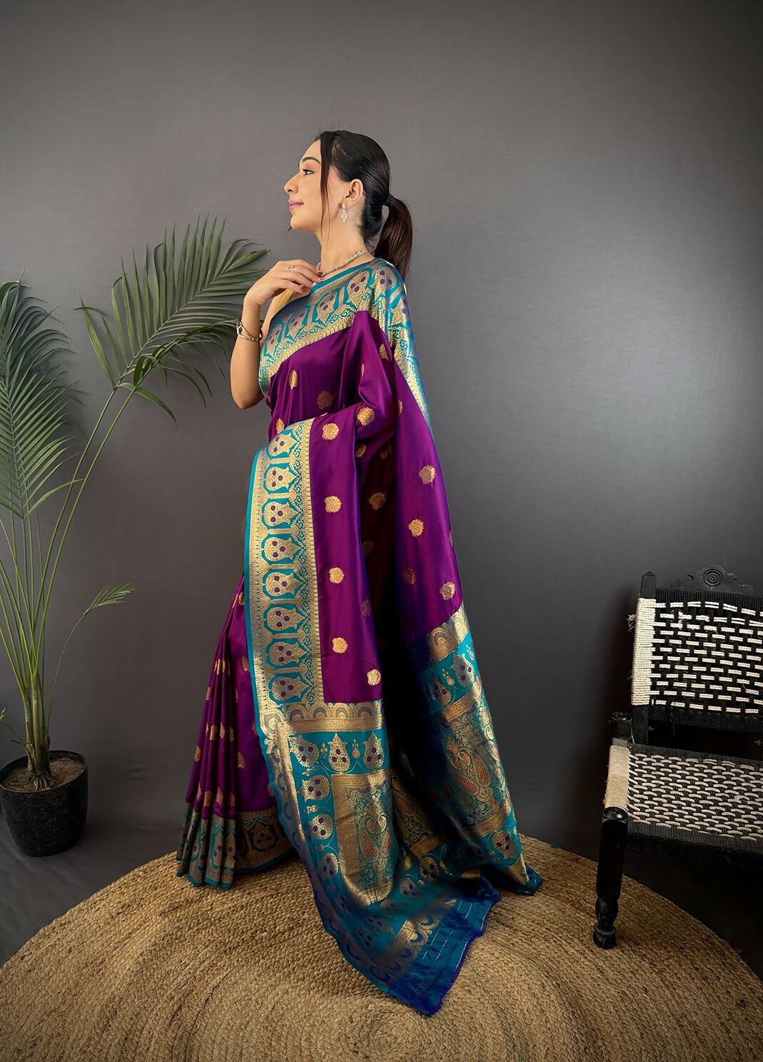 Joban Fashion Blue Butti Banarasi Silk Sarees | Swadesiicart