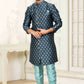 Raivat Ethnic Banarasi Jacquard Embroidery Semi Indo Western Sherwani In Grey Blue Colour | Swadesiicart