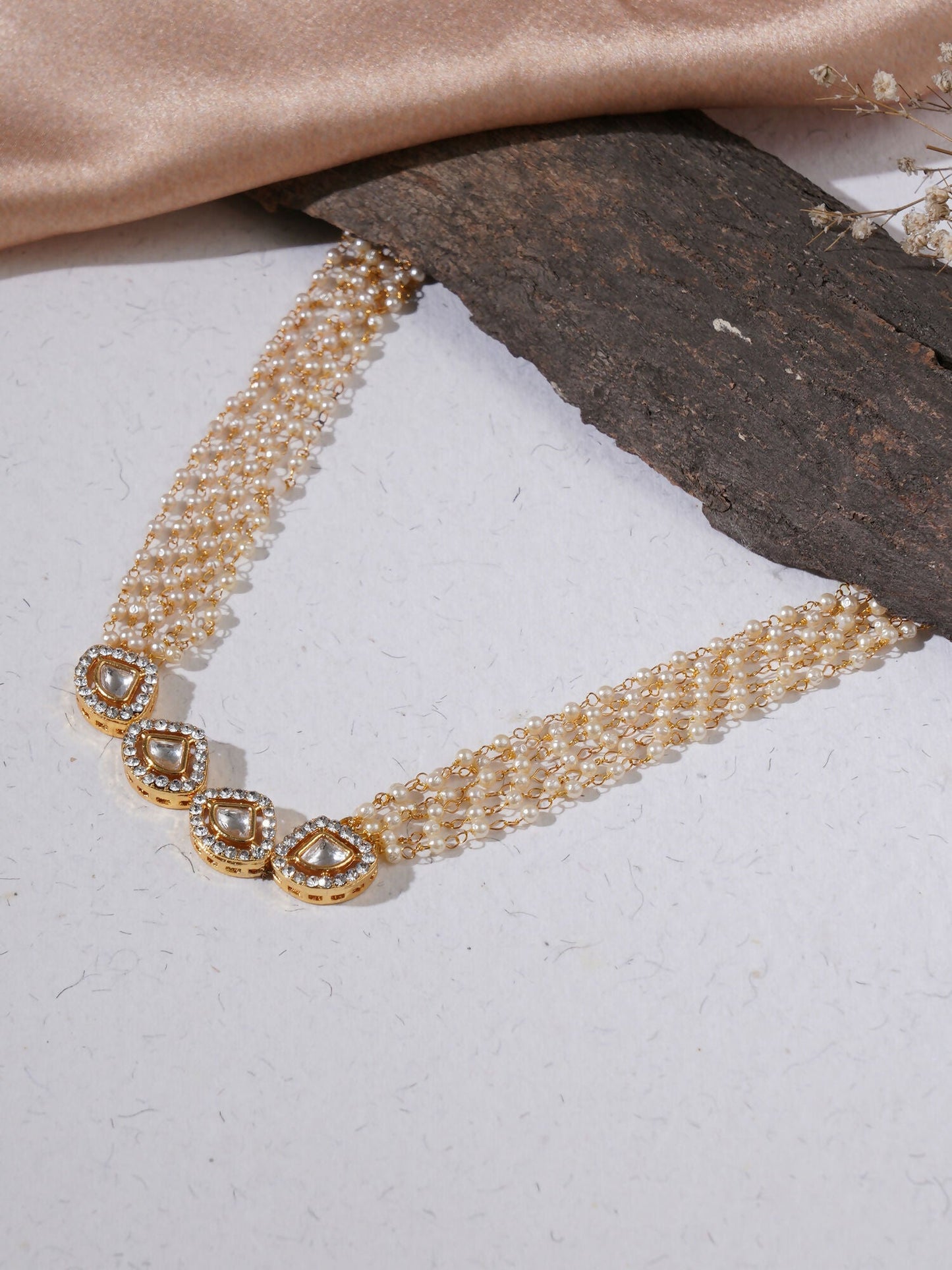 Kundan & Pearl Neckpiece (Gold) - Ruby Raang | Swadesiicart
