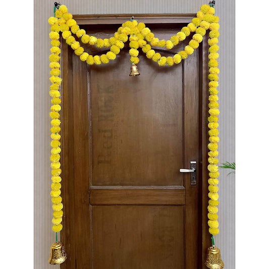Tied Ribbons Yellow Hanging Marigold Garland Toran | Swadesiicart
