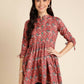 Red Poly Rayon Digital Printed A-line Top - Tarini - Swadesiicart