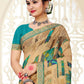 Beige Chiffon Brasso Printed Saree With Unstitched Blouse Piece - Jyoti