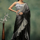 Grey Satin Solid Designer, Printed Party Wear Ready To Wear Saree - Nasreen | Swadesiicart