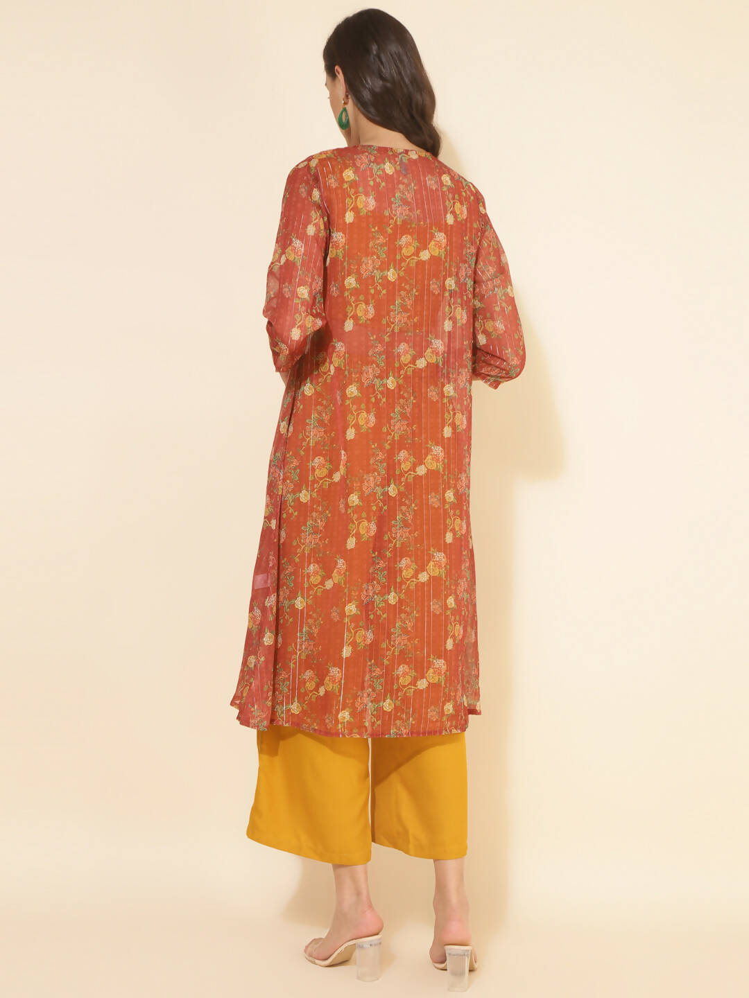 Janasya Women's Mustard Moss Solid Festive Crop Top Set | Swadesiicart