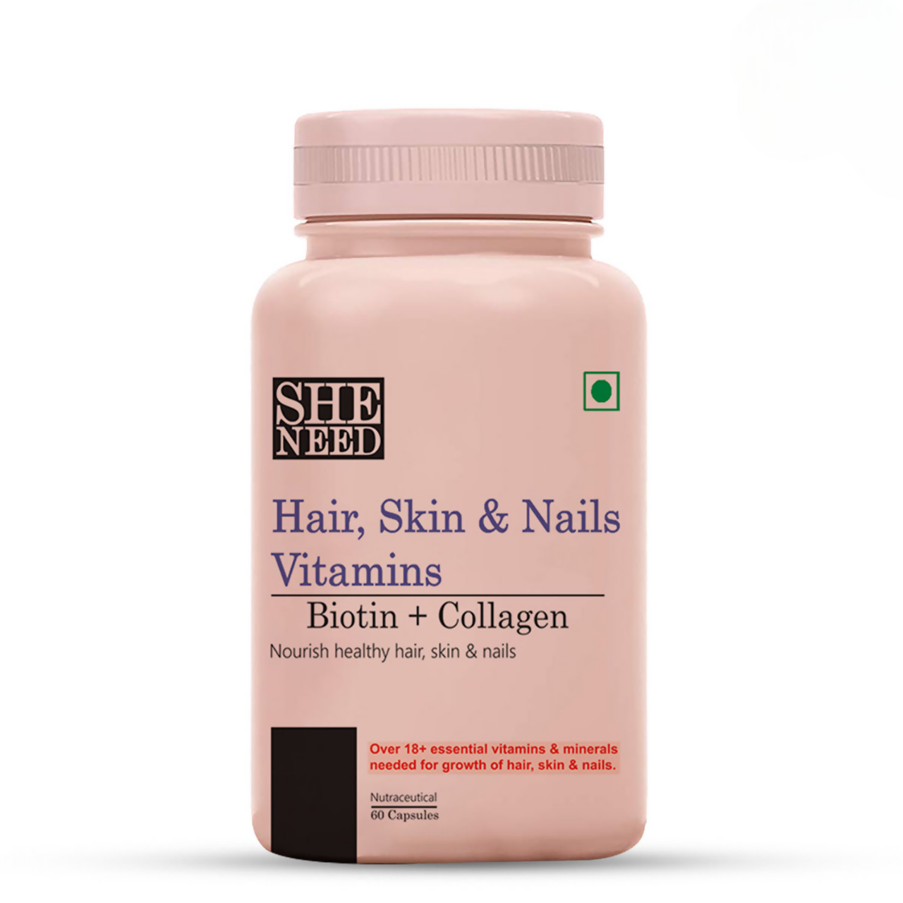 SheNeed Hair, Skin & Nails Vitamins Capsules | Swadesiicart