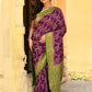 Joban Fashion Purple Crepe Chiffon Pure Handloom Banarasi Silk Saree | Swadesiicart