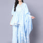 Myshka Cotton Printed 3/4 Sleeve V Neck Turquoise Blue Women Sharara Set | Swadesiicart