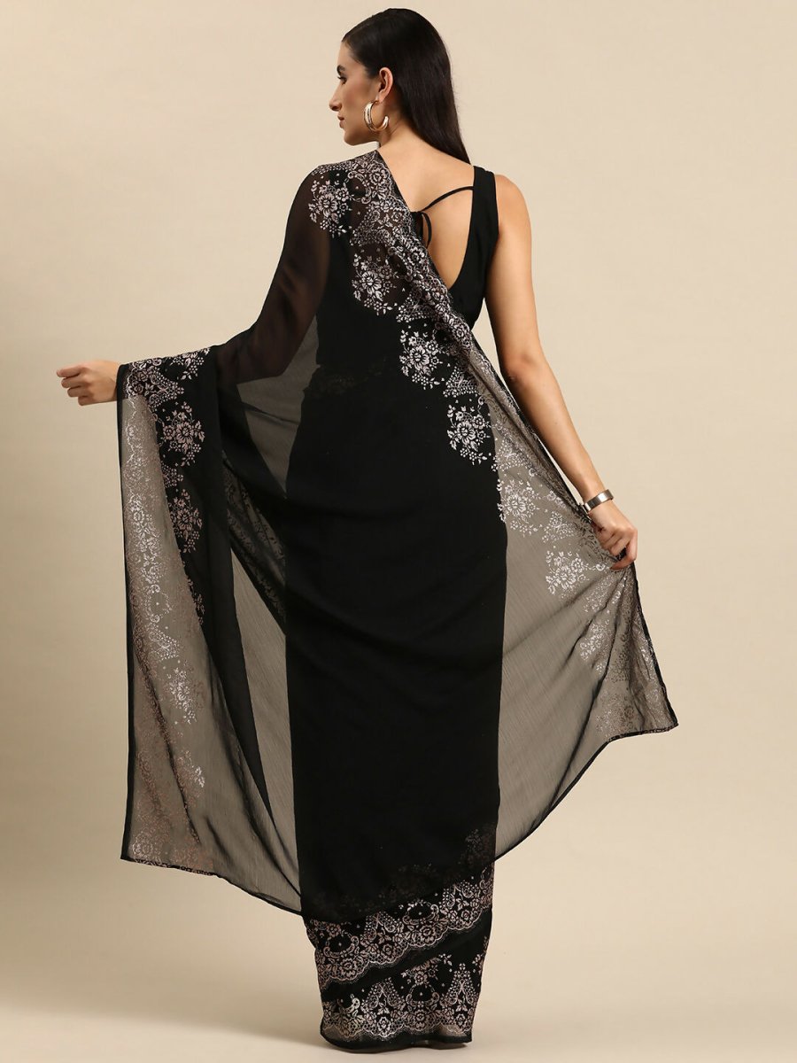 Ahalyaa Women's Traditional Semi Stitch Saree - Black | Swadesiicart
