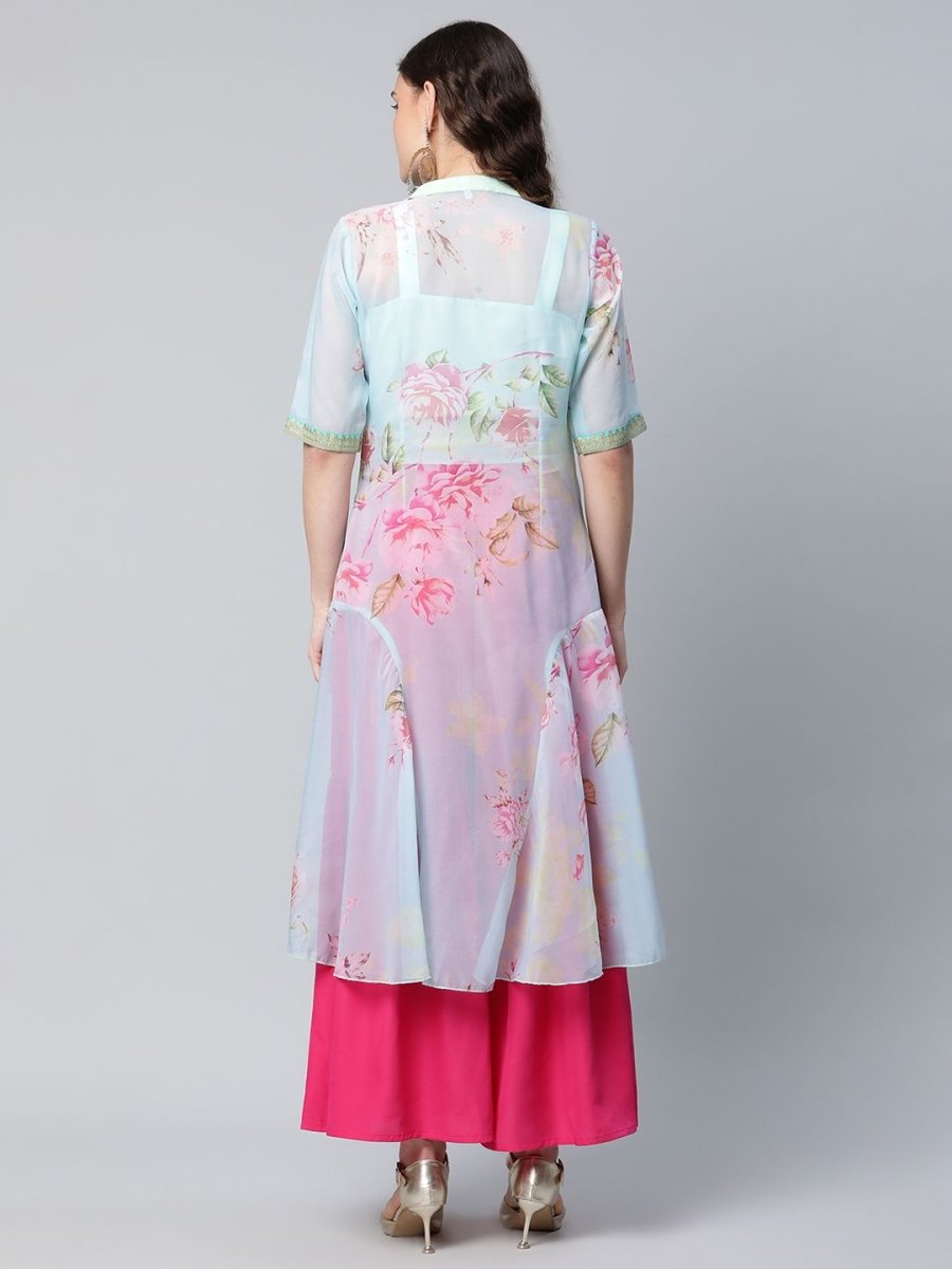 Ahalyaa Women Sea Green Floral Printed Top With Kurta | Swadesiicart