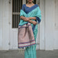 Vishnu Weaves Women's Sea-Green Raw Silk Saree with Blouse - Swadesiicart