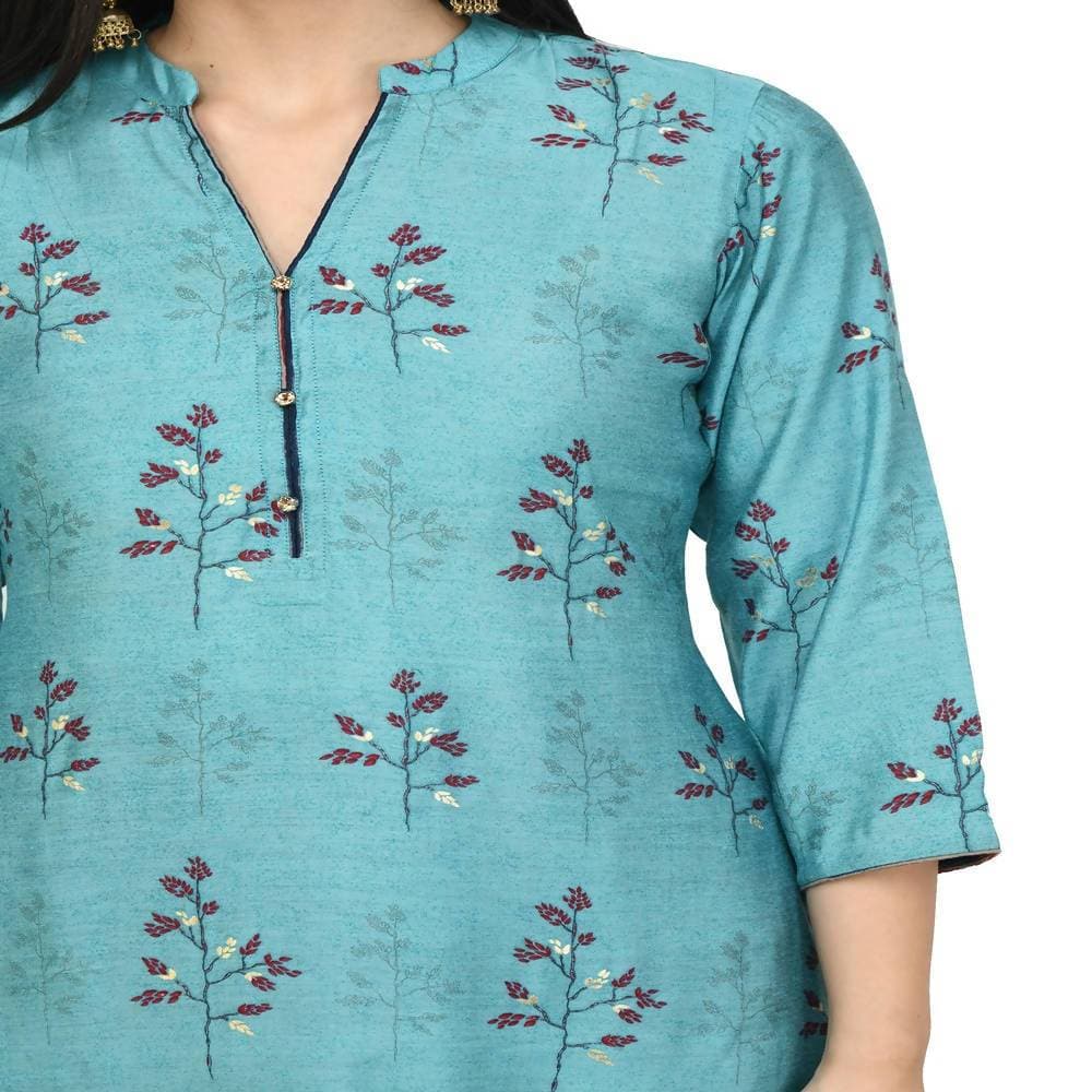 Lagi Women's Turquoise Blue Printed Straight Kurta & Pant (MC41A) | Swadesiicart