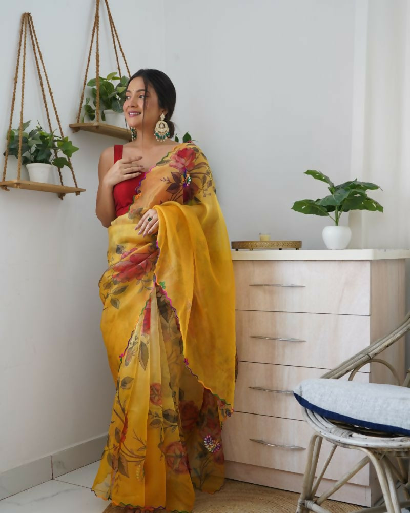 Vamsee Dillagi Yellow Organza Saree - Swadesiicart