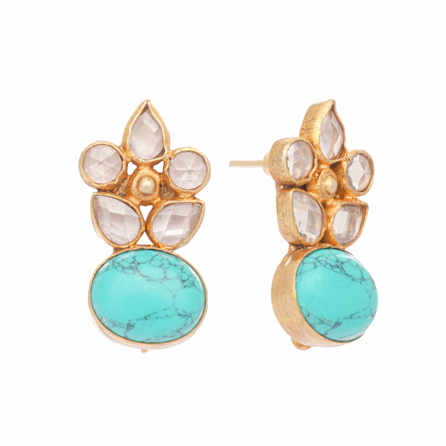 Nuyug 22K Gold Plated Turquoise Bloom Studs | Swadesiicart