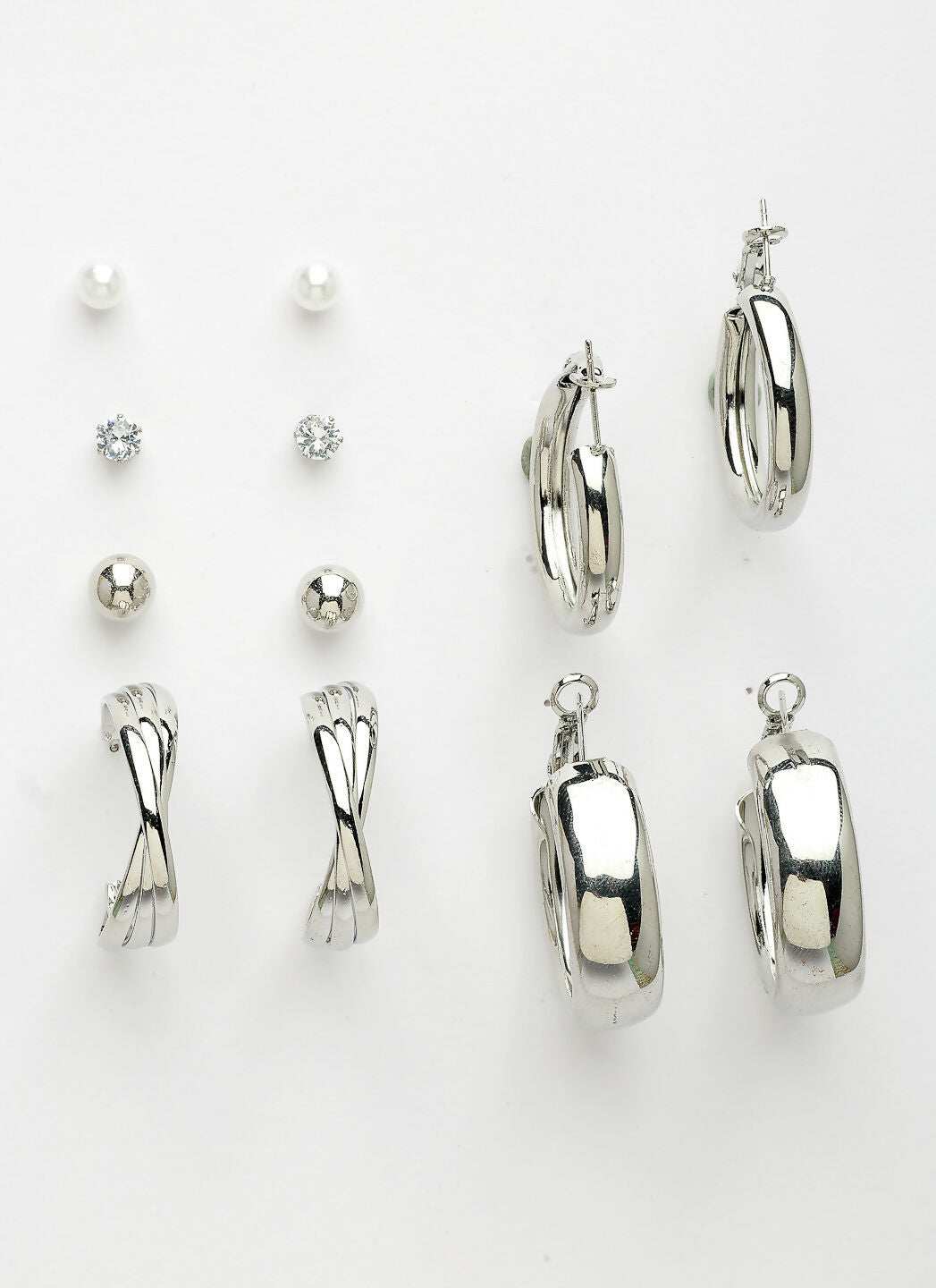 NVR Women's Set of 6 Silver-Plated Contemporary Hoop Earrings | Swadesiicart