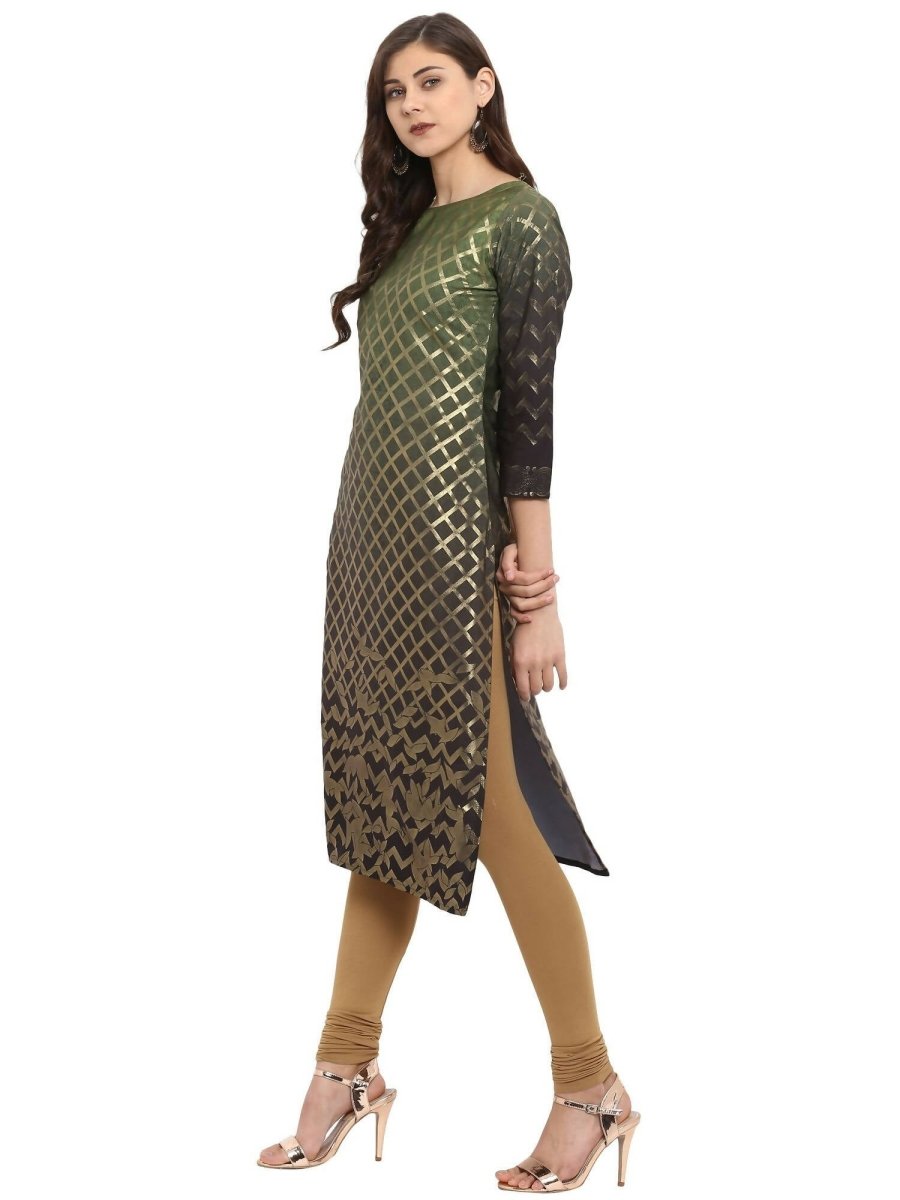 Ahalyaa Women Olive Green Printed Straight Kurta | Swadesiicart