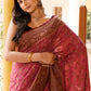 Joban Fashion Dark Pink Crepe Chiffon Pure Handloom Banarasi Silk Saree | Swadesiicart