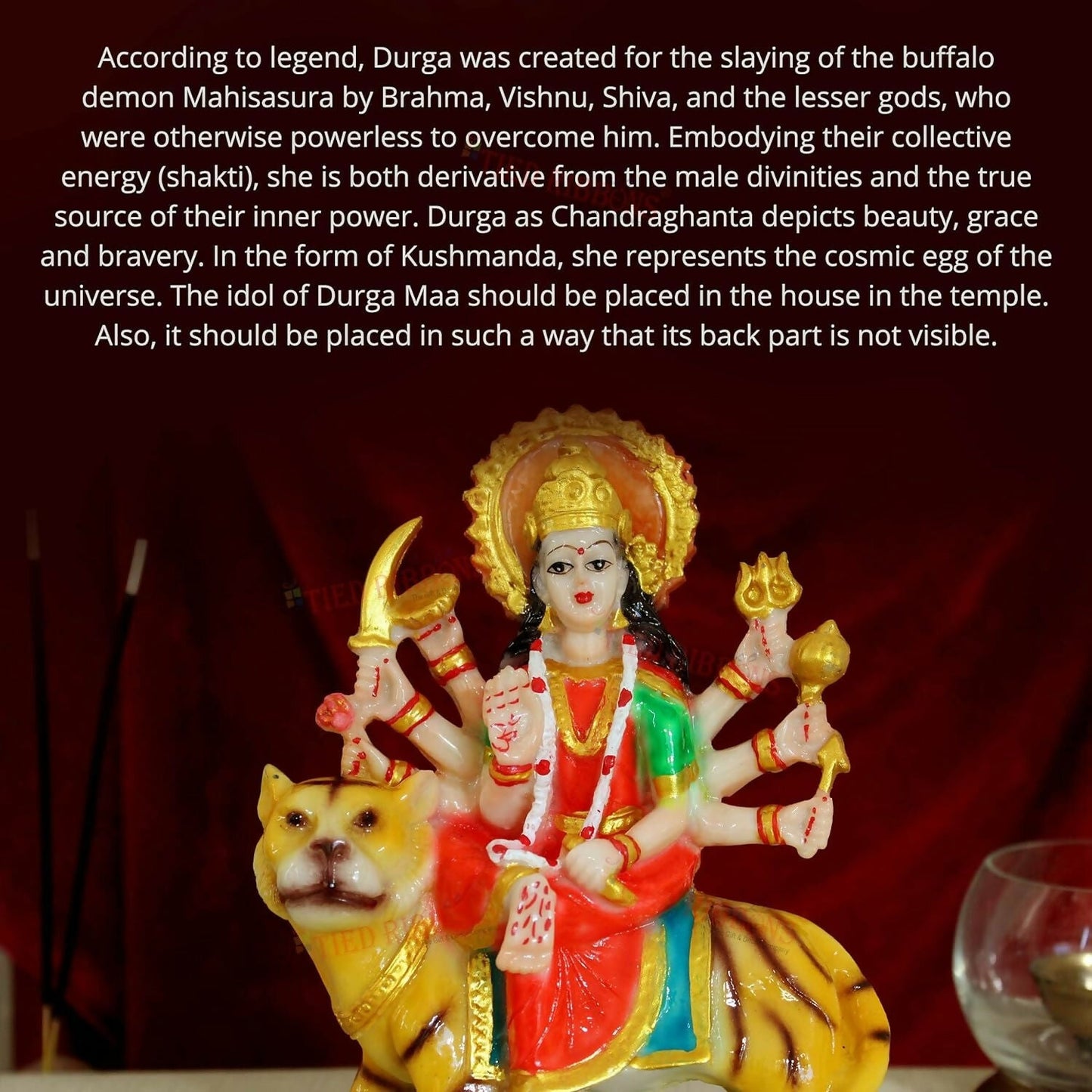 Tied Ribbons Nav Durga Devi Sherawali Mata Murti Statue - Swadesiicart
