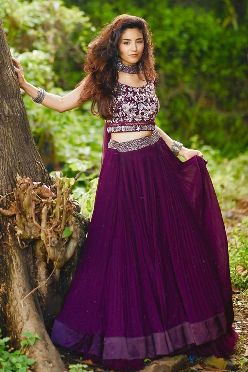 Jyoti Fashion Wine Crush Georgette Designer Lehenga Choli with Dupatta | Swadesiicart