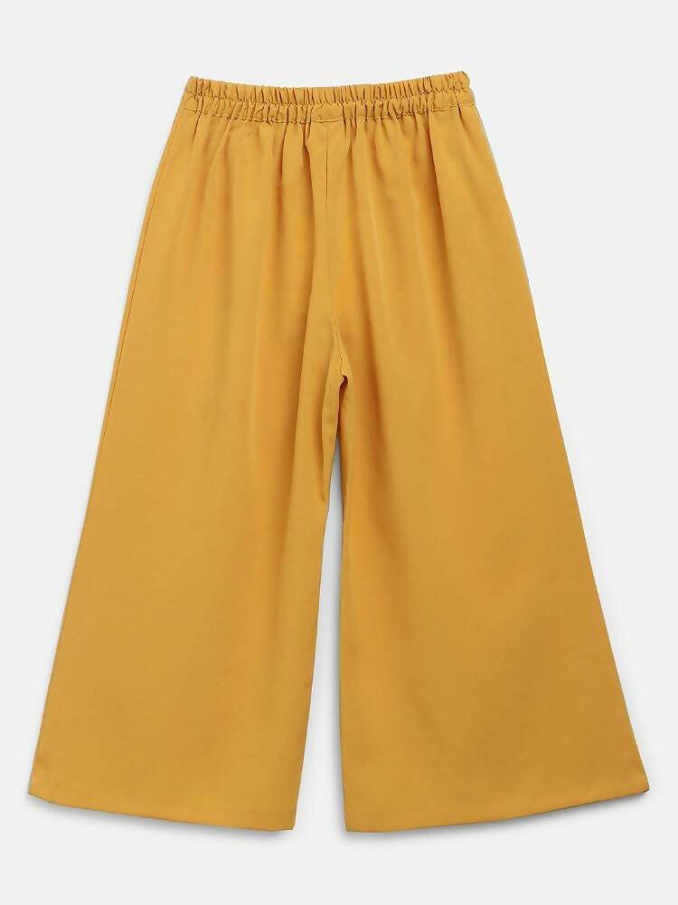 Ahalyaa Mustard Georgette Flared Kids Kurta Palazzo Set For Girls | Swadesiicart