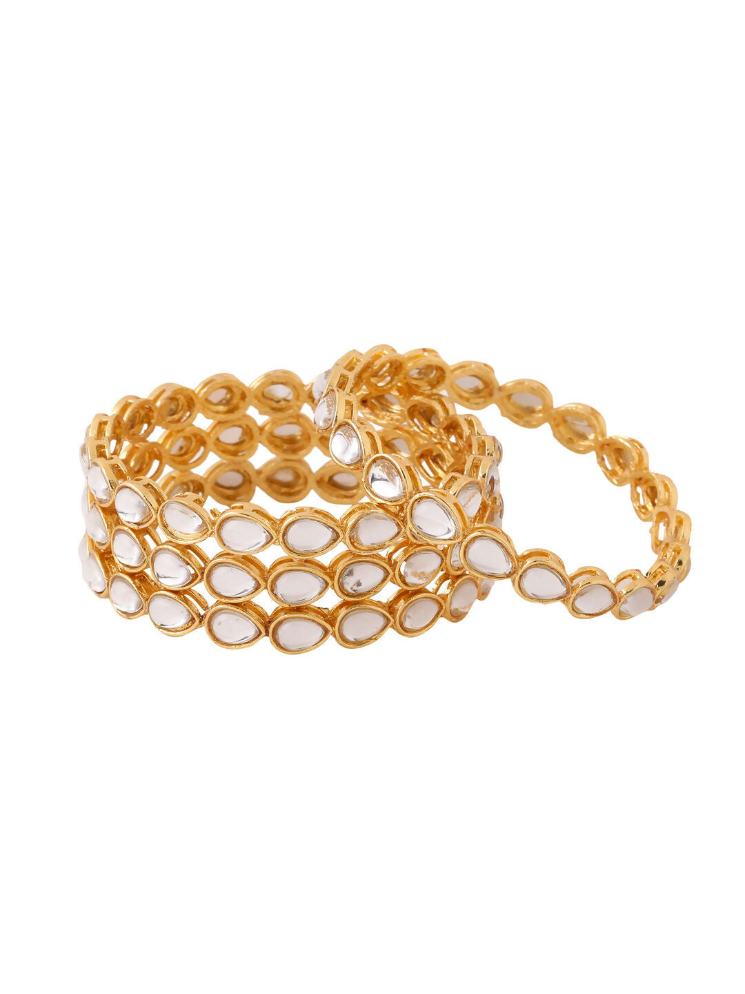 NVR Women's Set of 4 Gold-Polished Kundan Studded Traditional Bangles - Swadesiicart