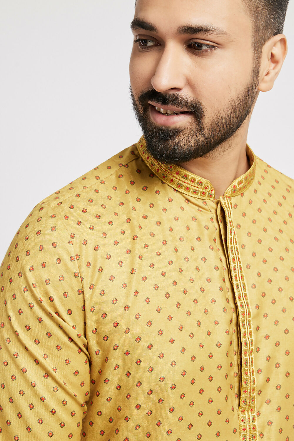Ethnic India Yellow Men's Kurta Abstract Polyester | Swadesiicart