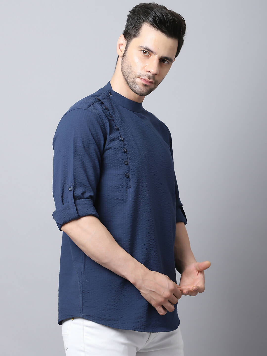 Even Apparels Navy Pure Cotton Men's Kurta With Side Placket | Swadesiicart