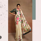 Beige Satin Digital Printed Saree with Unstitched Blouse Piece - Jodha