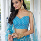 Aastha Fashion Sky Blue Butterfly Net White Cotton Thread Work And Sequence Work Embroidery Wedding Wear Lehenga Choli