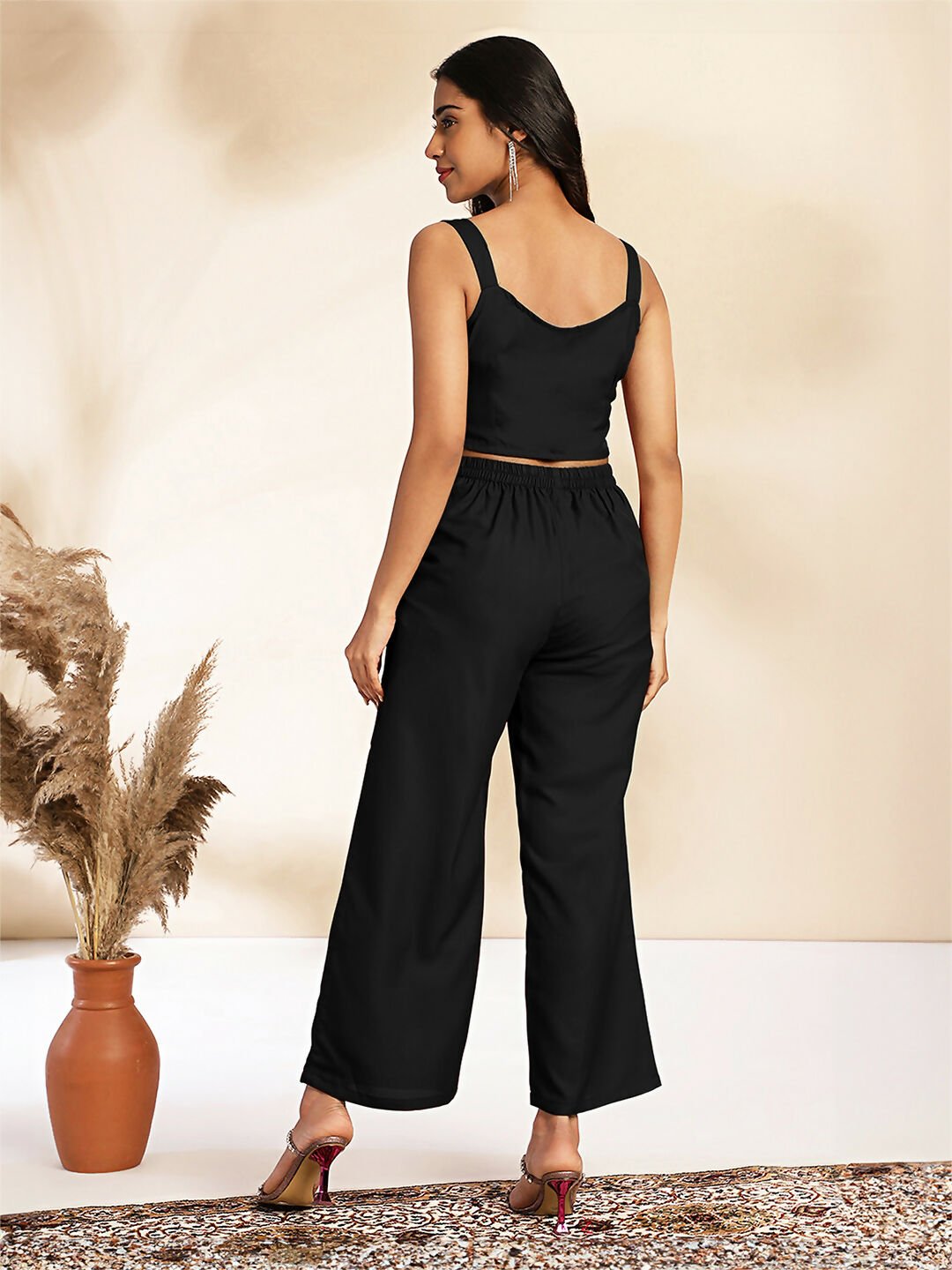 Janasya Black Crepe Solid Top,Bottom & Jacket | Swadesiicart