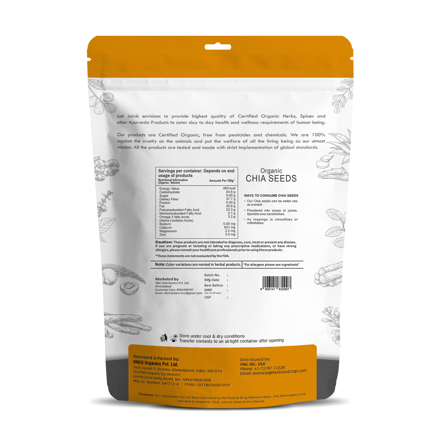 Just Jaivik Organic Chia Seeds - Swadesiicart